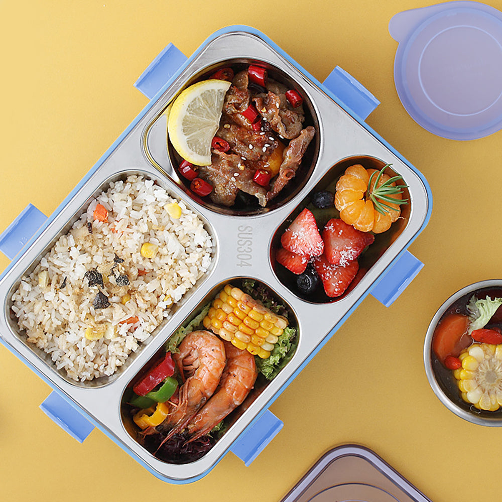 Little Surprise Box Light Blue Transparent Lid Double Lock Stainless Steel Lunch /Tiffin Box for Kids.