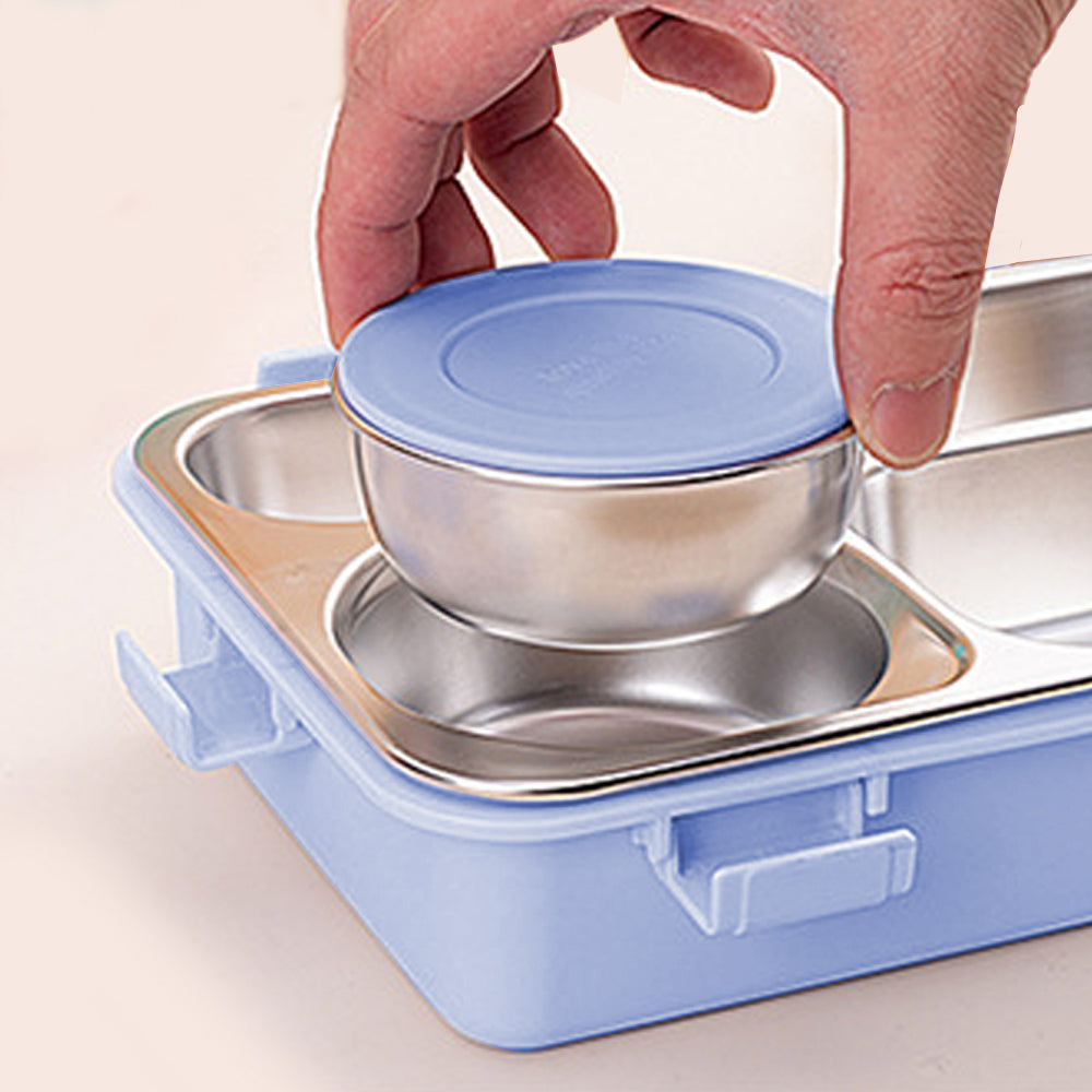Little Surprise Box Light Blue Transparent Lid Double Lock Stainless Steel Lunch /Tiffin Box for Kids.