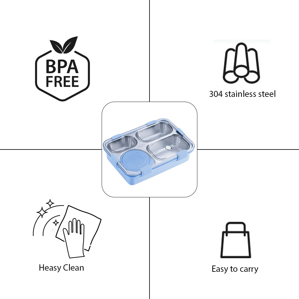Little Surprise Box Light Blue Transparent Lid Double Lock Stainless Steel Lunch /Tiffin Box for Kids.