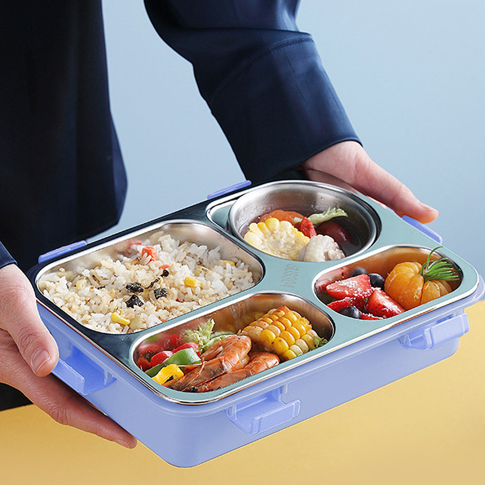 Little Surprise Box Light Blue Transparent Lid Double Lock Stainless Steel Lunch /Tiffin Box for Kids.