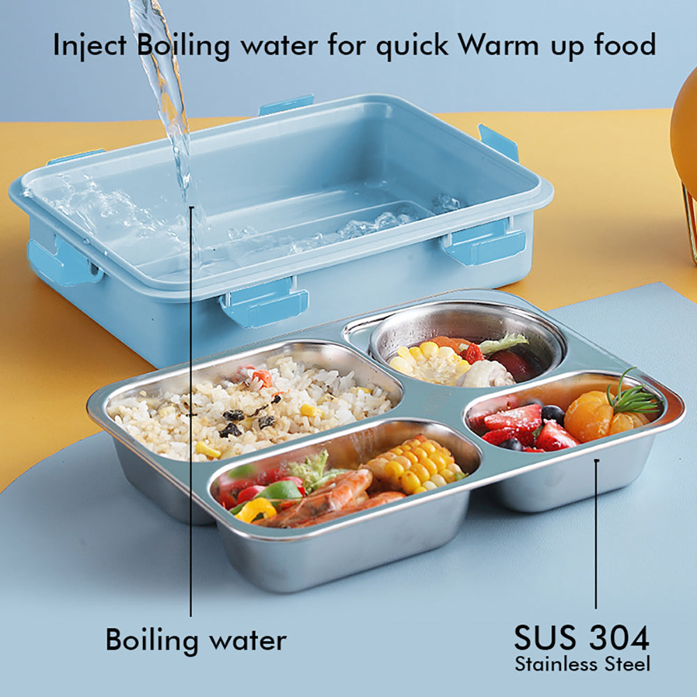 Little Surprise Box Light Blue Transparent Lid Double Lock Stainless Steel Lunch /Tiffin Box for Kids.