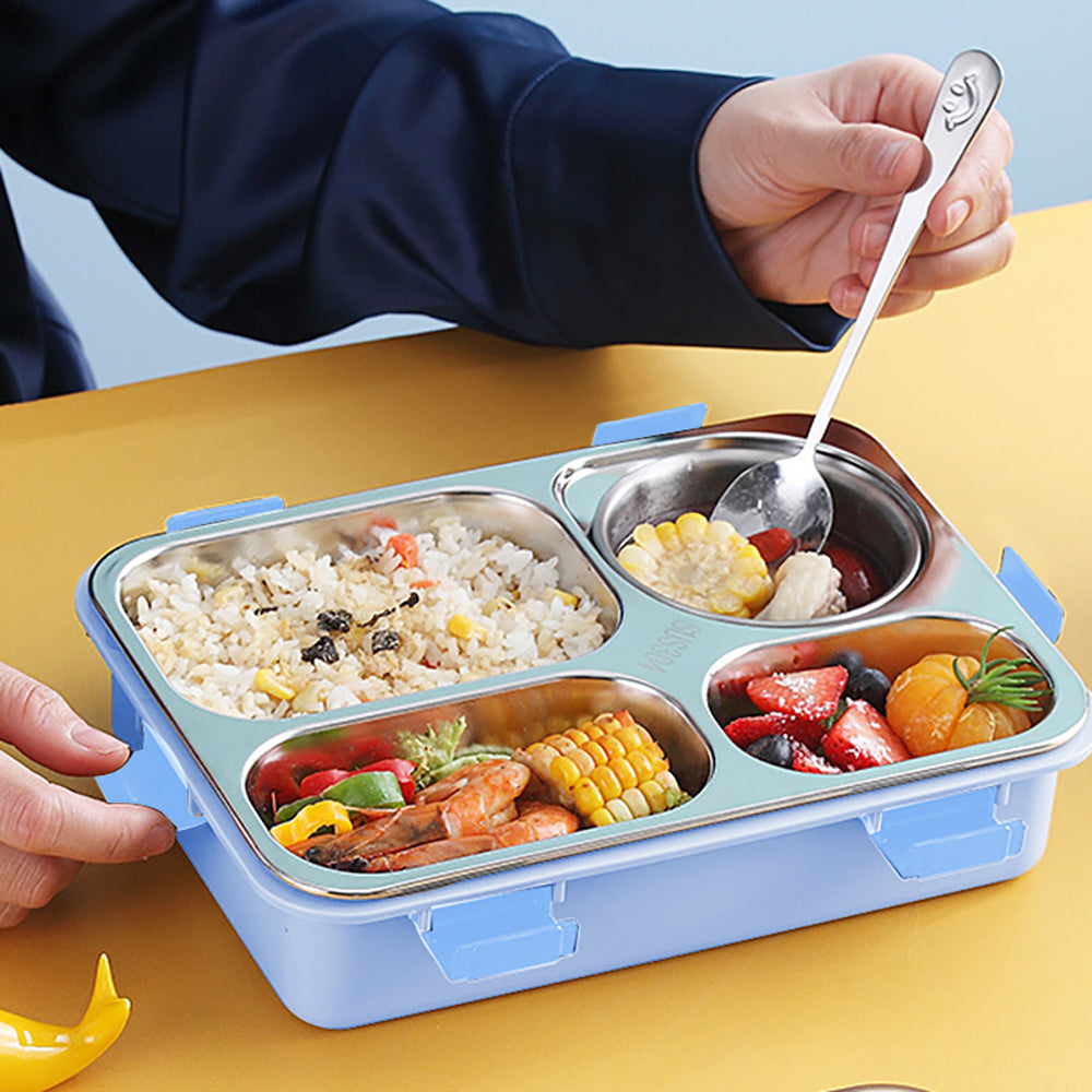 Little Surprise Box Light Blue Transparent Lid Double Lock Stainless Steel Lunch /Tiffin Box for Kids.