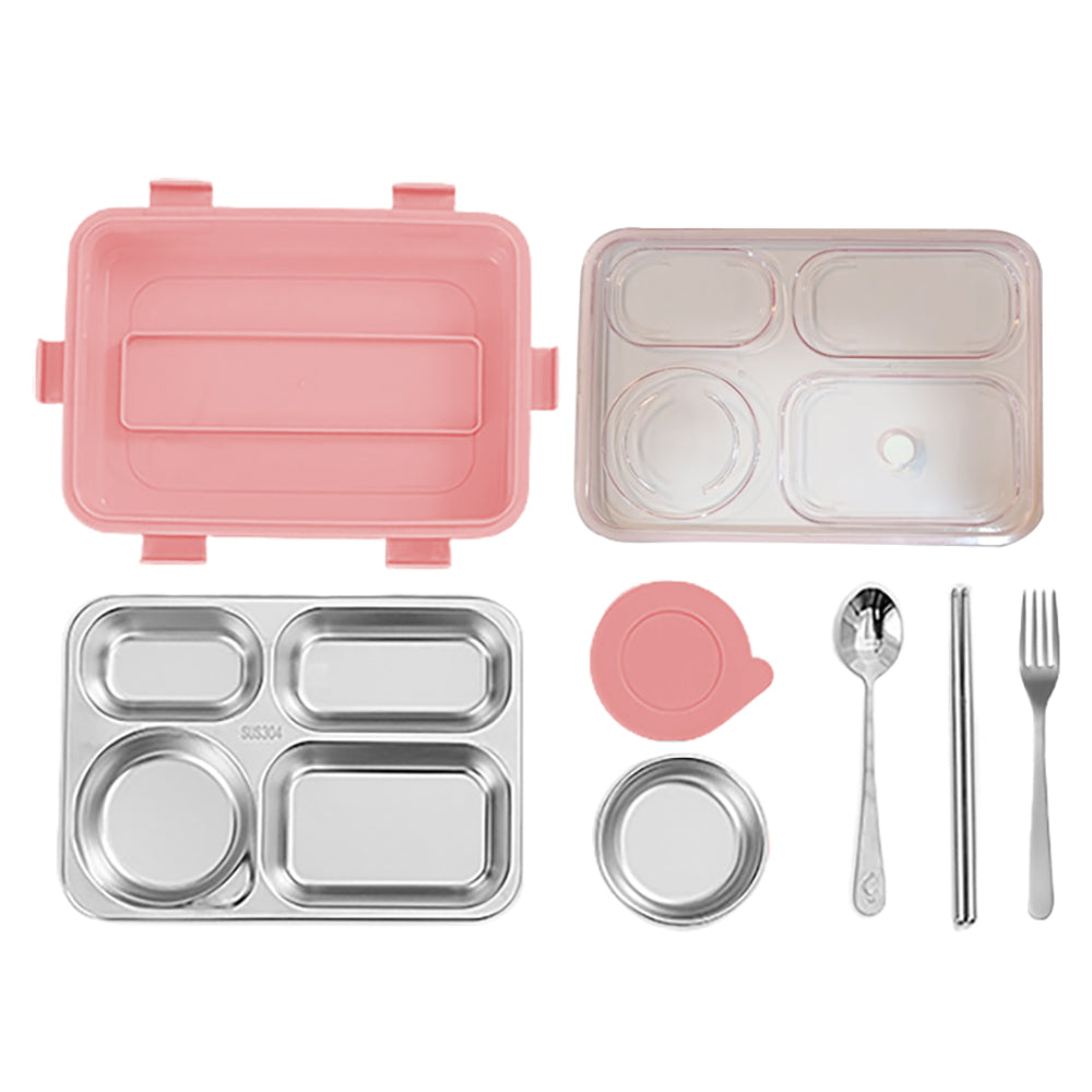 Little Surprise Box Pink Transparent Lid Double Lock Stainless Steel Lunch /Tiffin Box for Kids
