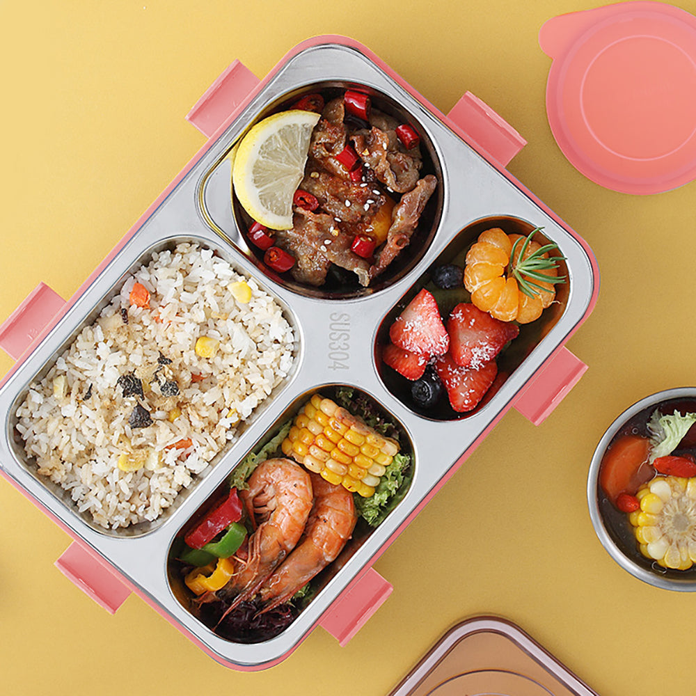 Little Surprise Box Pink Transparent Lid Double Lock Stainless Steel Lunch /Tiffin Box for Kids