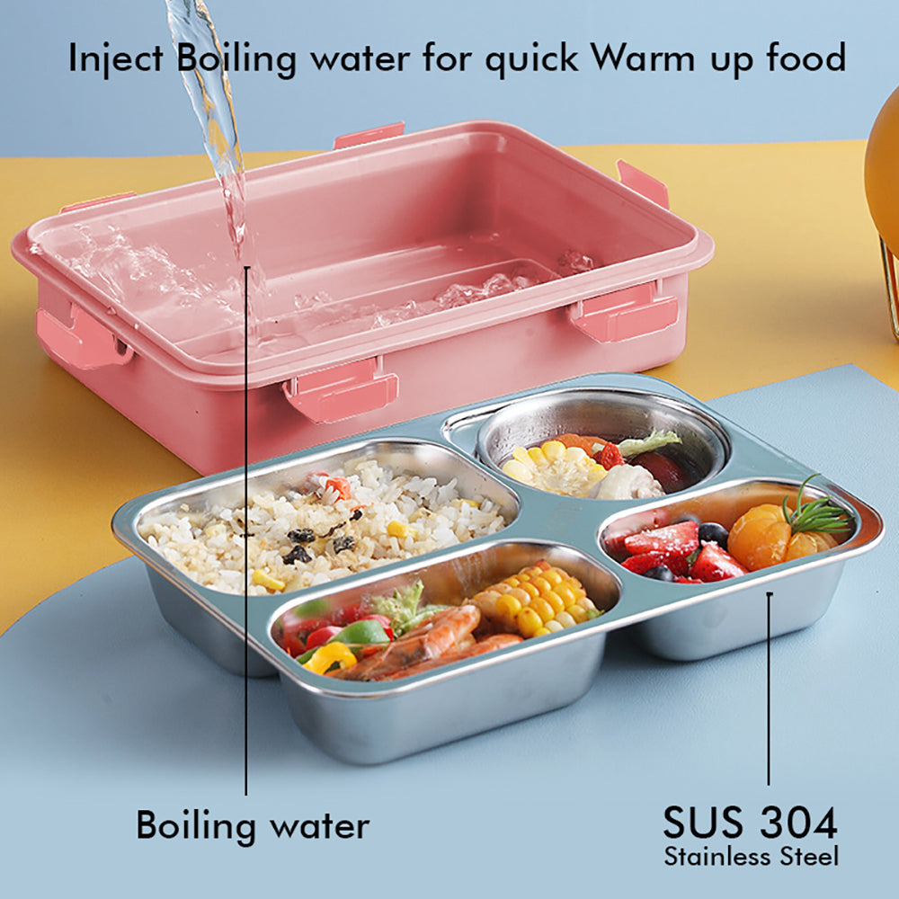 Little Surprise Box Pink Transparent Lid Double Lock Stainless Steel Lunch /Tiffin Box for Kids