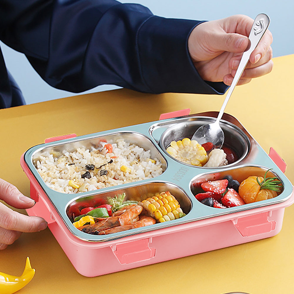 Little Surprise Box Pink Transparent Lid Double Lock Stainless Steel Lunch /Tiffin Box for Kids