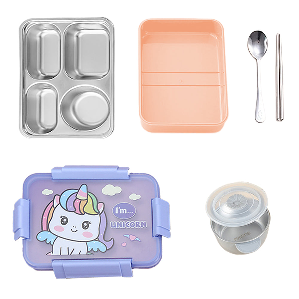 Little Surprise Box Big Size Purple Uni Theme Transparent Lid Double Lock Stainless Steel Kids Lunch /Tiffin Box.