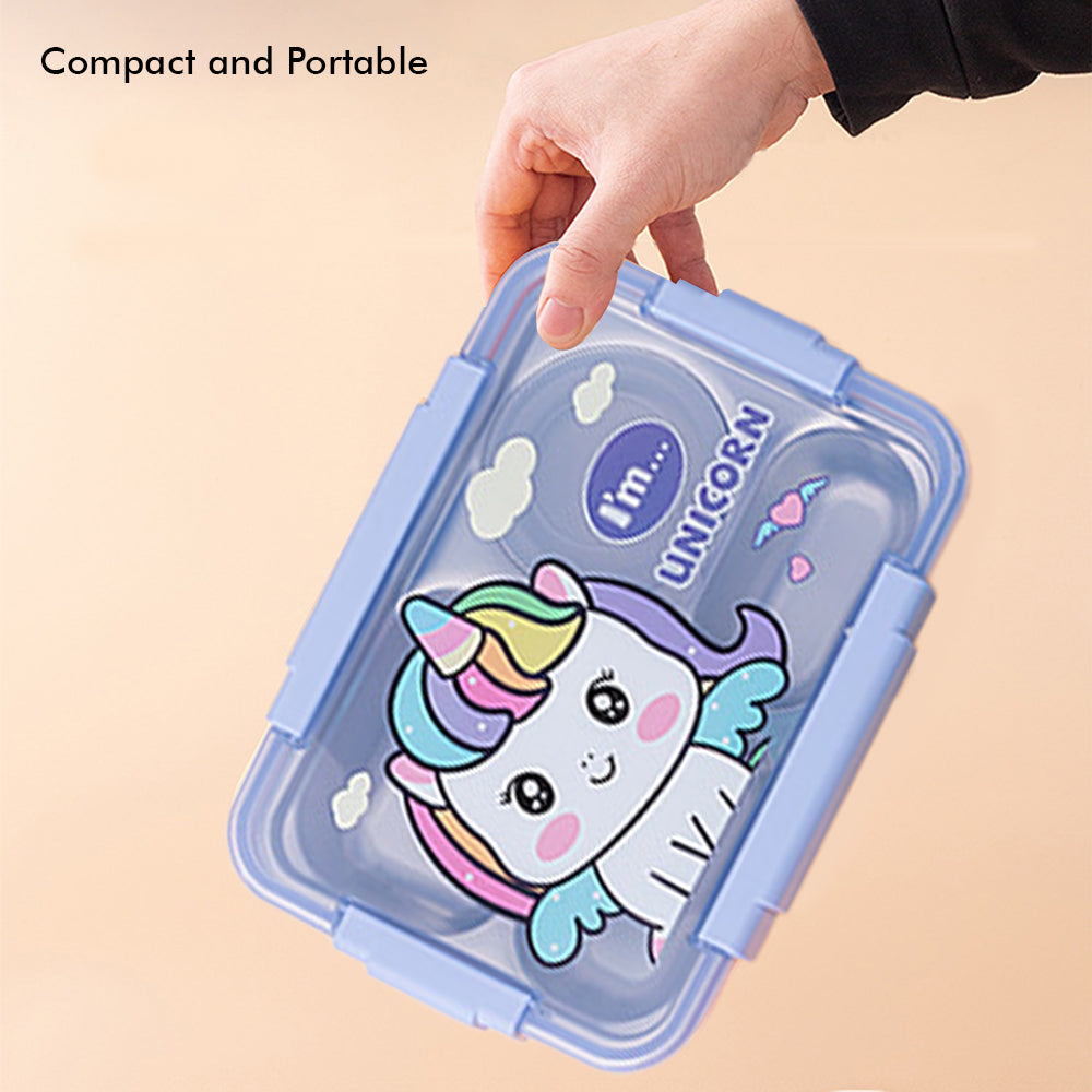 Little Surprise Box Big Size Purple Uni Theme Transparent Lid Double Lock Stainless Steel Kids Lunch /Tiffin Box.