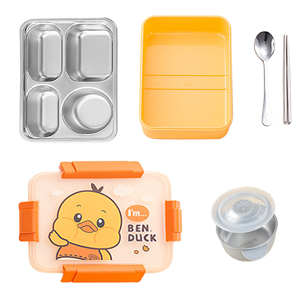 Little Surprise Box Big Size, Yellow Duck, Theme Transparent Lid Double Lock Stainless Steel Kids Lunch /Tiffin Box.