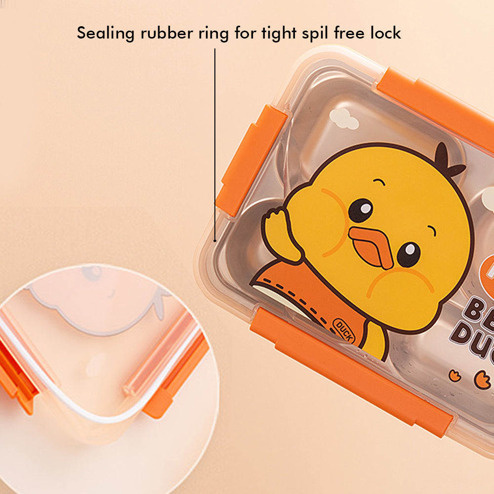 Little Surprise Box Big Size, Yellow Duck, Theme Transparent Lid Double Lock Stainless Steel Kids Lunch /Tiffin Box.