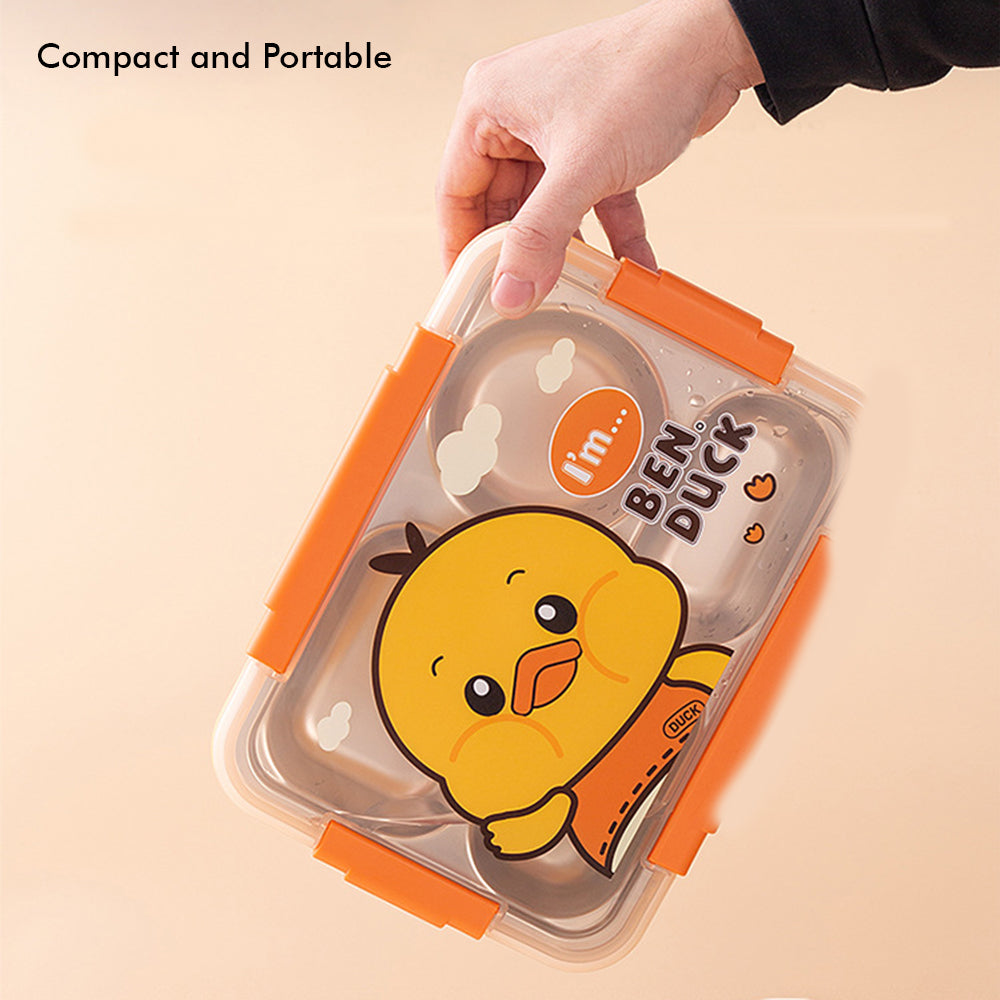 Little Surprise Box Big Size, Yellow Duck, Theme Transparent Lid Double Lock Stainless Steel Kids Lunch /Tiffin Box.