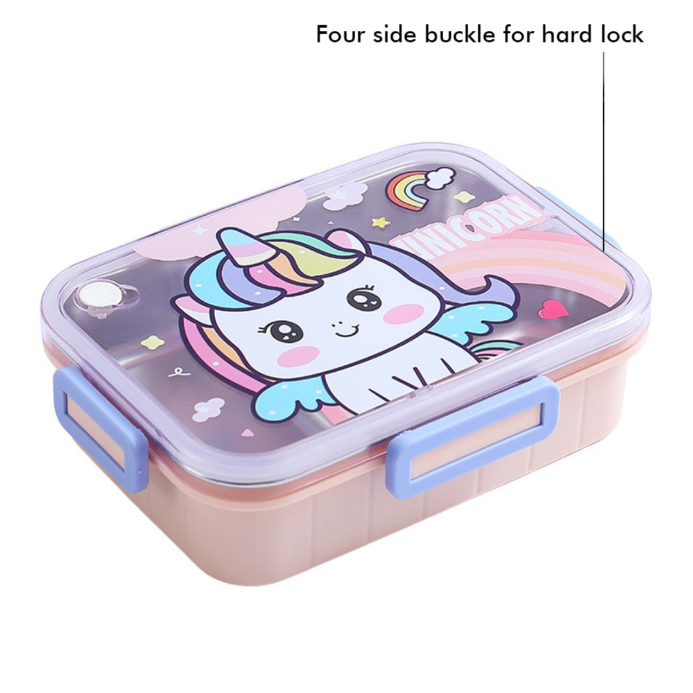 Little Surprise Box Mini Size Stainless Steel Lunch Box /Tiffin For Kids And Adults, Pink Uni With Steel Spoon And Steel Chopsticks For Kids And Adults.