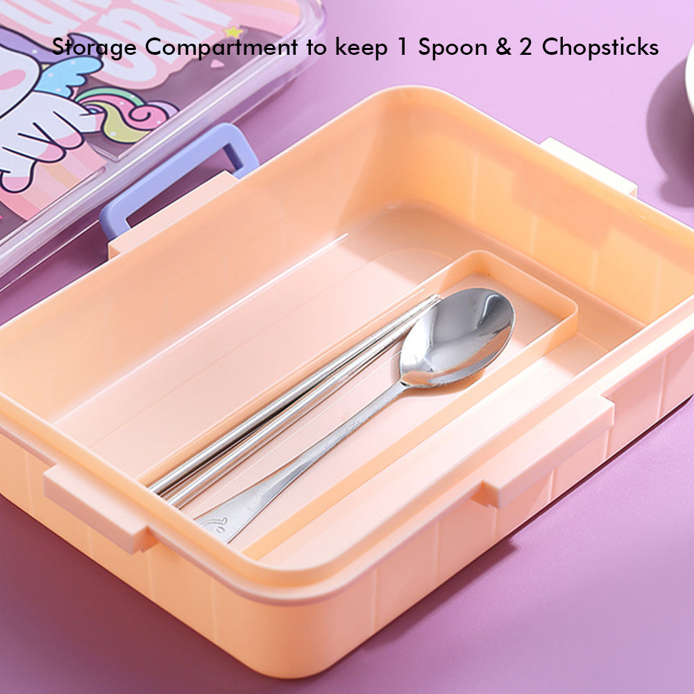 Little Surprise Box Mini Size Stainless Steel Lunch Box /Tiffin For Kids And Adults, Pink Uni With Steel Spoon And Steel Chopsticks For Kids And Adults.