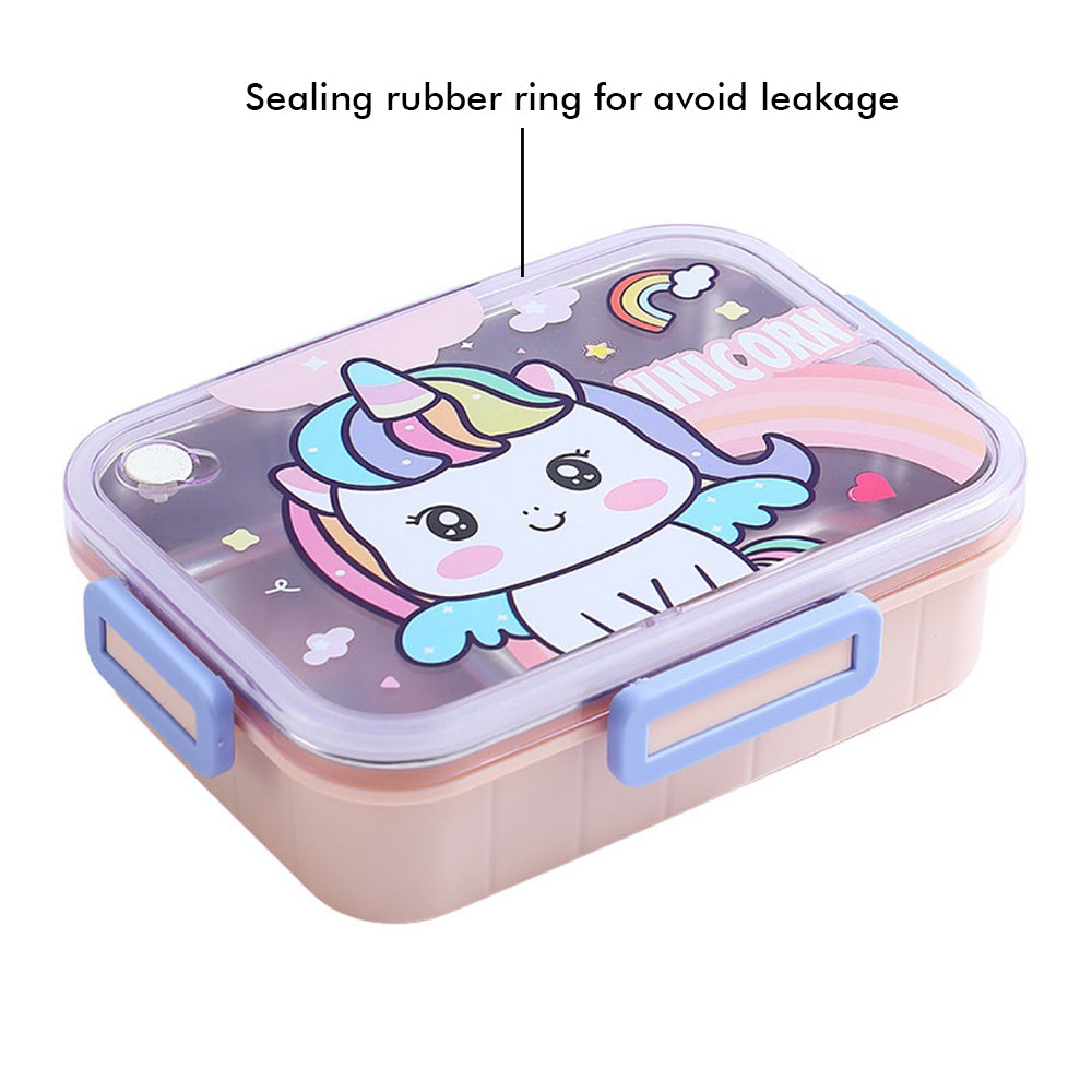 Little Surprise Box Mini Size Stainless Steel Lunch Box /Tiffin For Kids And Adults, Pink Uni With Steel Spoon And Steel Chopsticks For Kids And Adults.