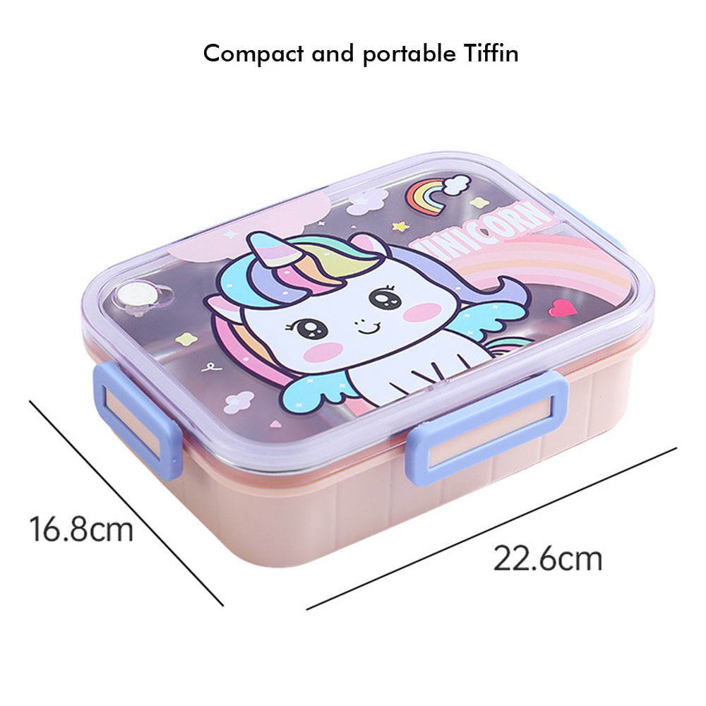 Little Surprise Box Mini Size Stainless Steel Lunch Box /Tiffin For Kids And Adults, Pink Uni With Steel Spoon And Steel Chopsticks For Kids And Adults.