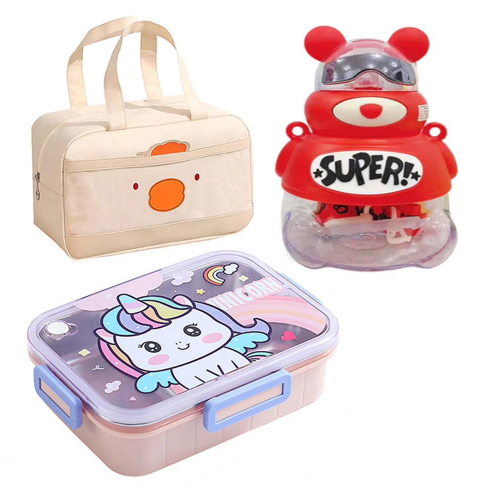 Little Surprise Box Small Uni Kellyjored Lunch Box, Insulated Lunch Bag & Water Bottle, Set of 3 for Kids
