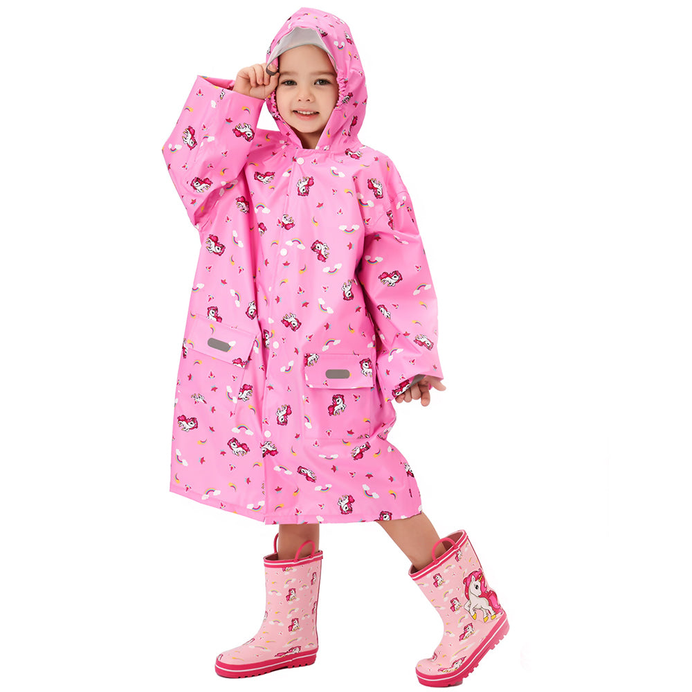Little Surprise Box, Pink All Over Unicorn Knee Length Raincoat for Kids