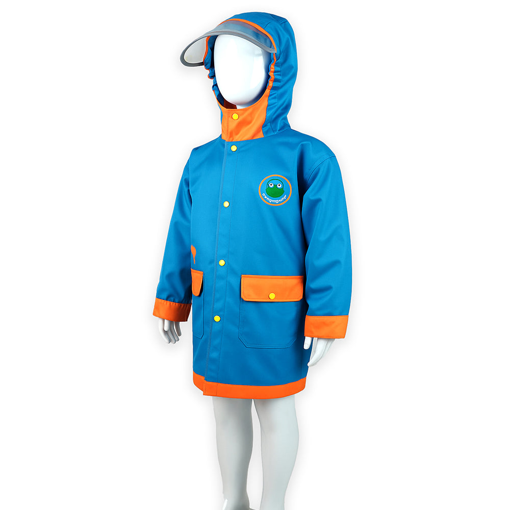 Little Surprise Box, Blue Orange Dino Digger Knee Length Raincoat For Kids