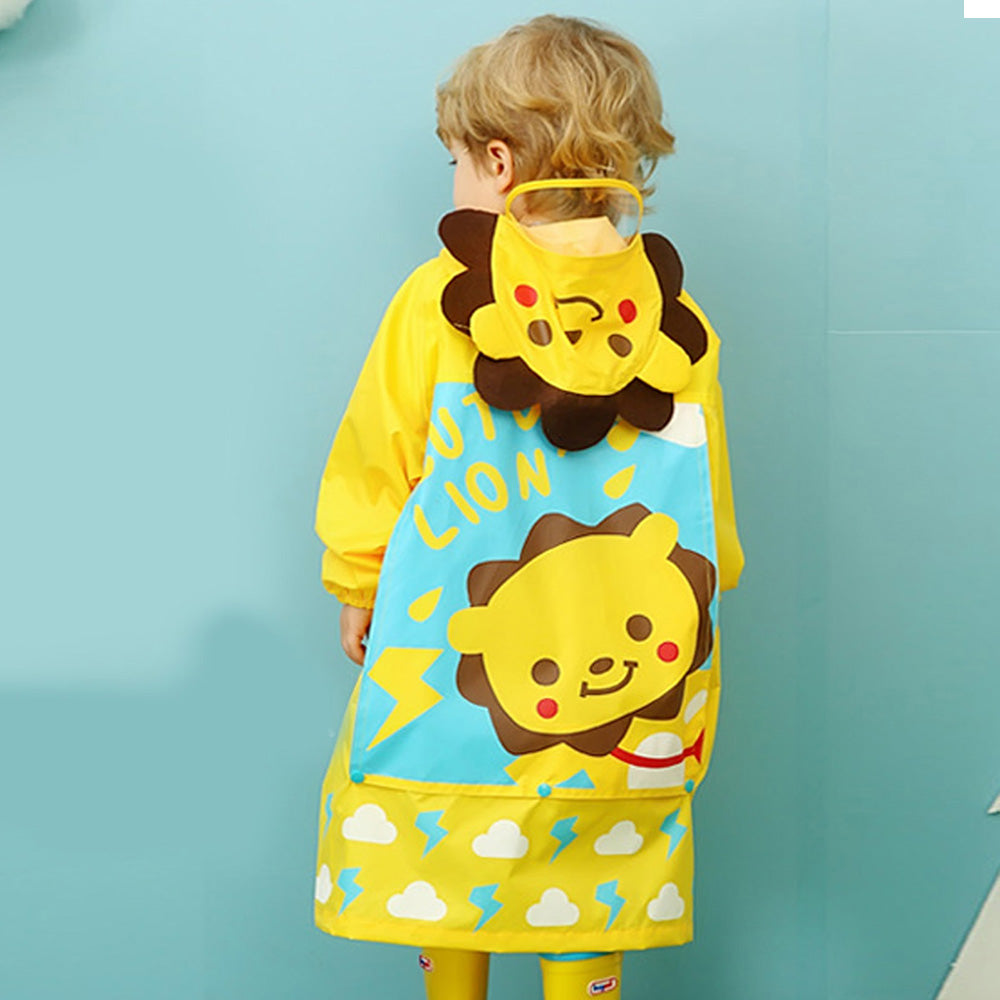 Cloudy 3d Lion bright Yellow Long Style Raincoat For Kids