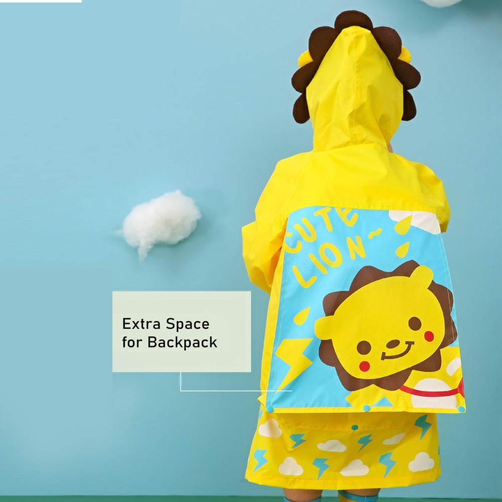 Cloudy 3d Lion bright Yellow Long Style Raincoat For Kids
