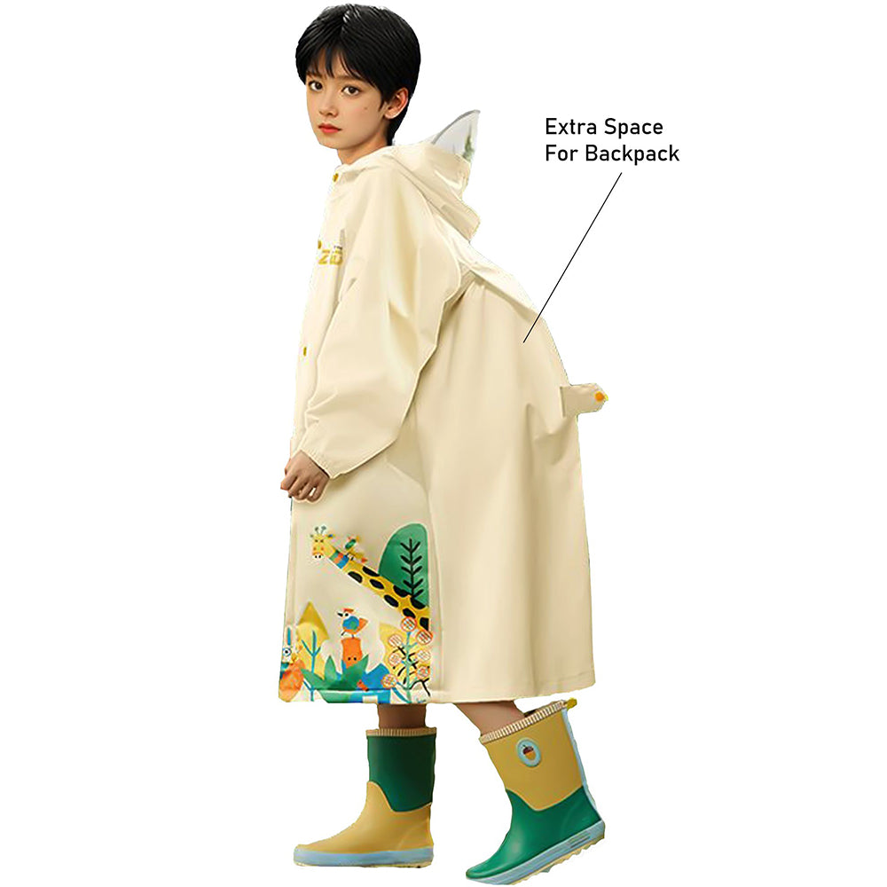 Little Surprise Box, Cream Animal Print Knee Length Raincoat for Kids & Teens