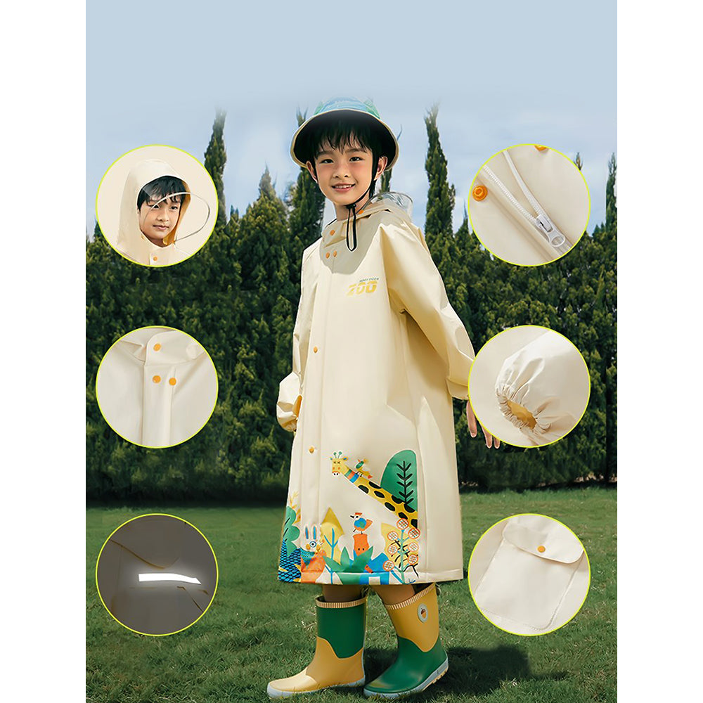 Little Surprise Box, Cream Animal Print Knee Length Raincoat for Kids & Teens