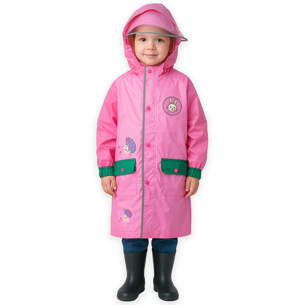 Little Surprise Box, Pink Easter Bunny Knee Length Raincoat For Kids