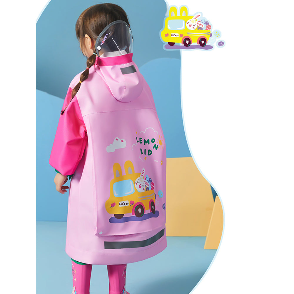Little Surprise Box, Pink Easter Bunny Knee Length Raincoat For Kids