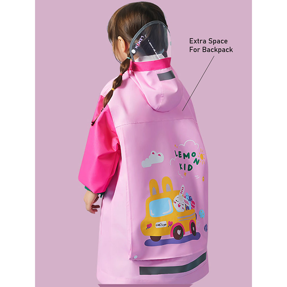 Little Surprise Box, Pink Easter Bunny Knee Length Raincoat For Kids