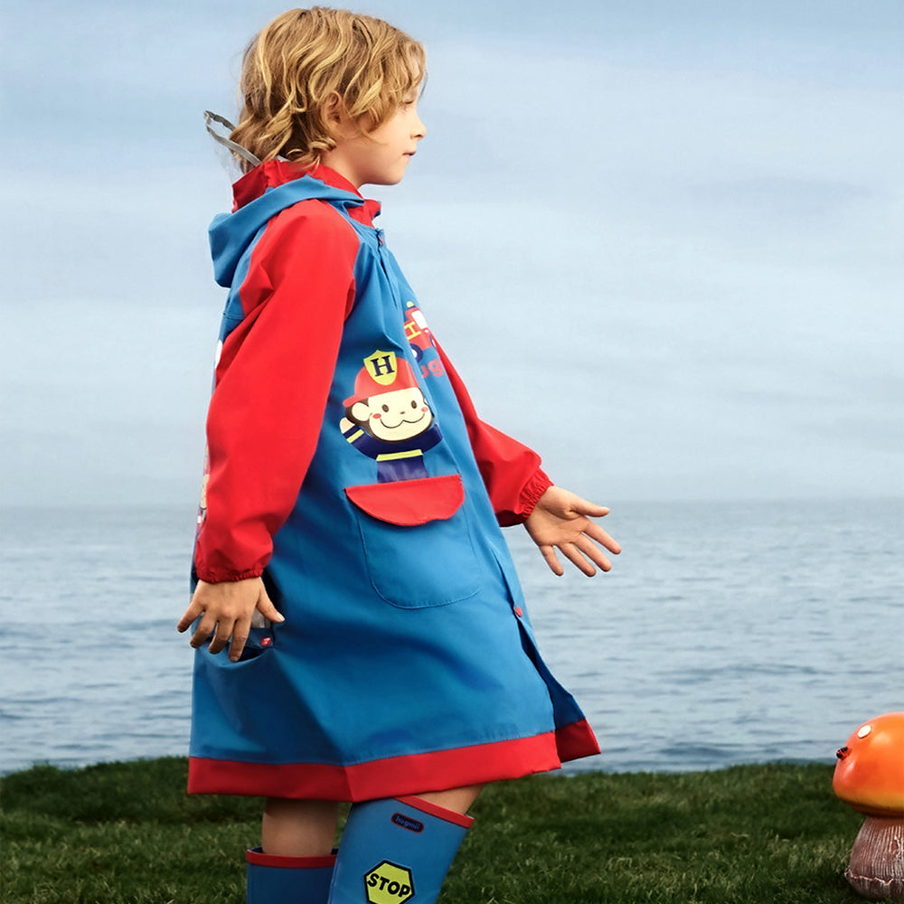 Fire Engine Theme, Knee Length Raincoat For Kids