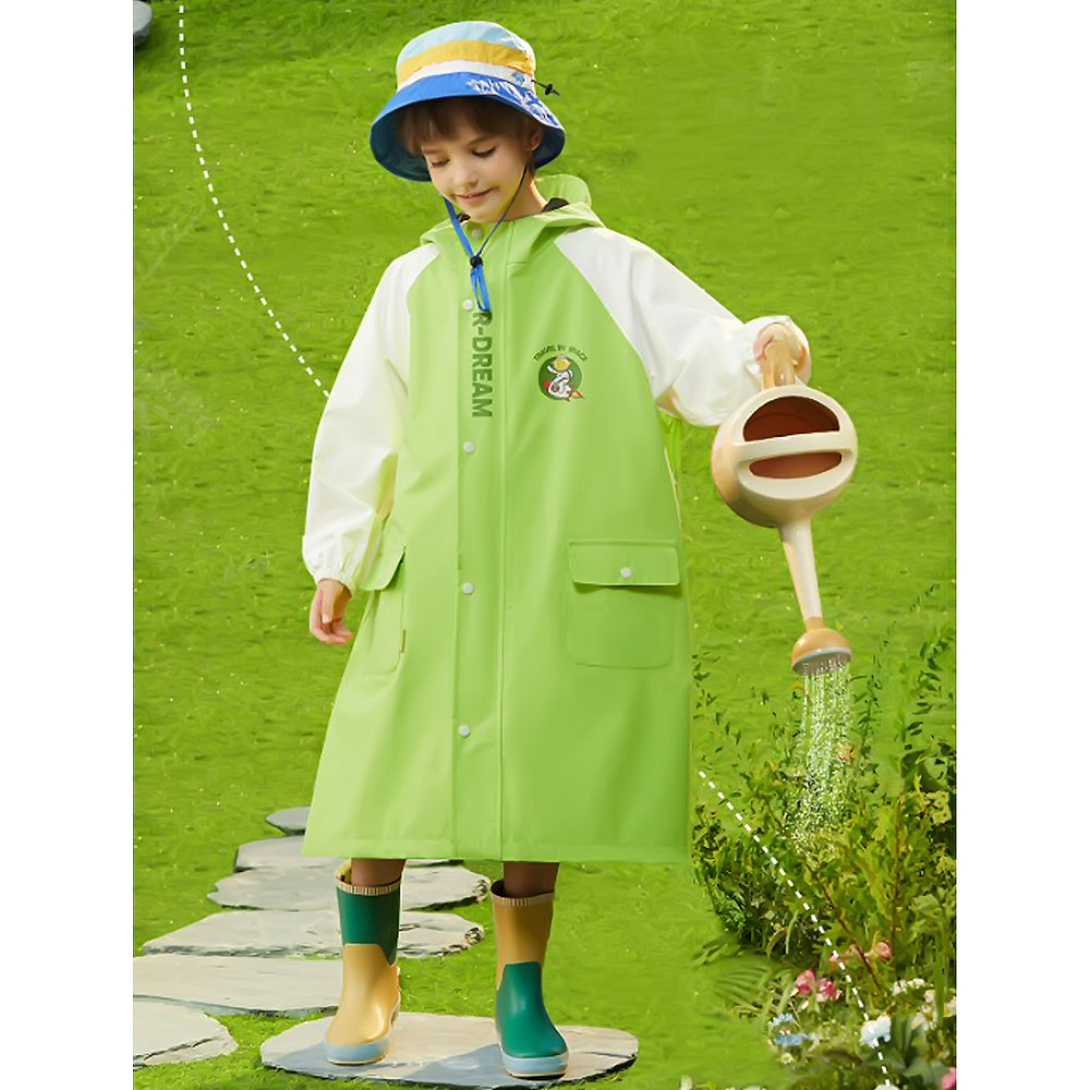 Little Surprise Box, Lemon Green Cap Style knee length Raincoat for Kids & Teens