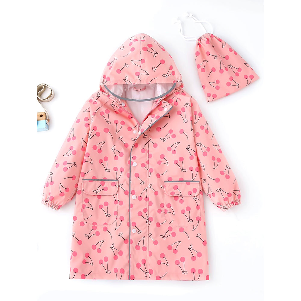 Little Surprise Box, Merry Cherry Theme Knee Length Raincoat For Kids