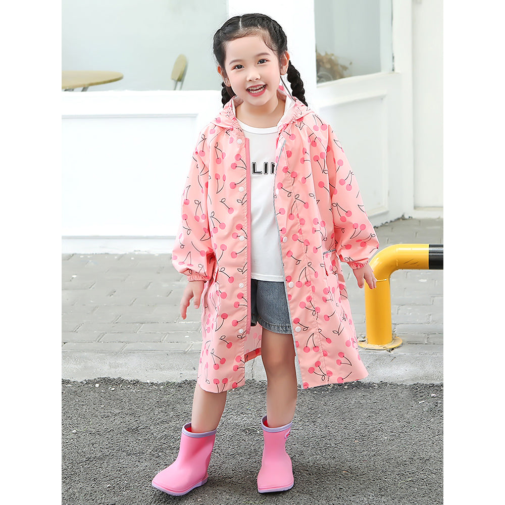 Little Surprise Box, Merry Cherry Theme Knee Length Raincoat For Kids