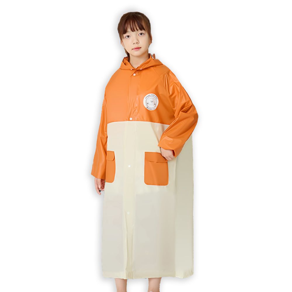 Orange & Cream Dual Color Long Style Raincoat For Kids