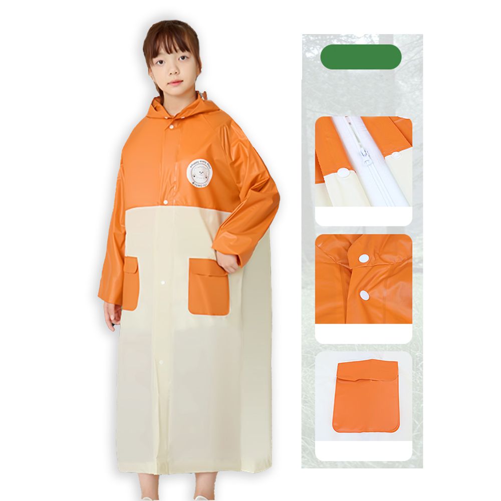 Orange & Cream Dual Color Long Style Raincoat For Kids