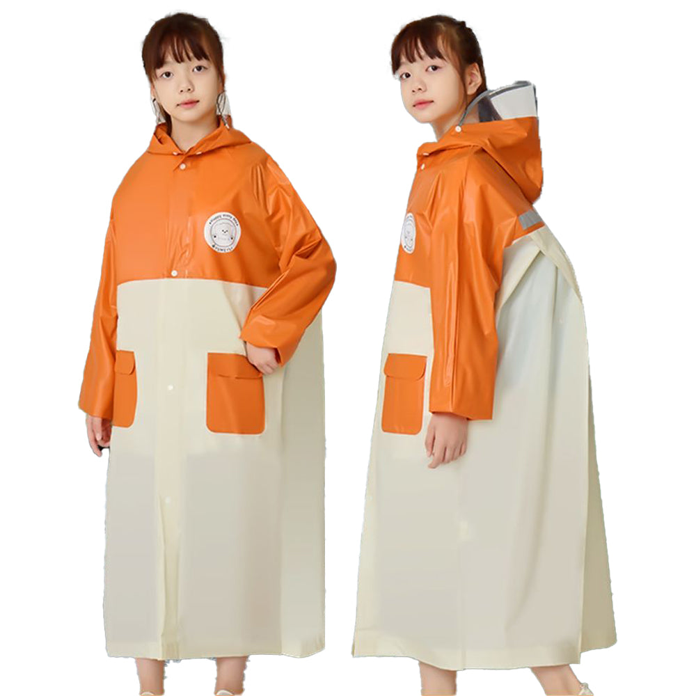 Orange & Cream Dual Color Long Style Raincoat For Kids