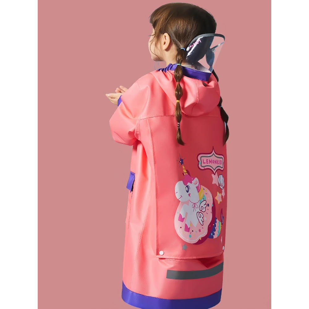 Little Surprise Box, Peach Donut Unicorn Knee Length Raincoat For Kids