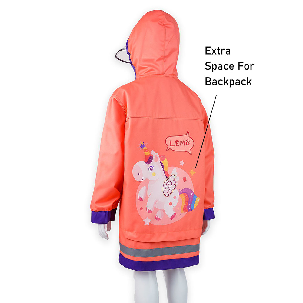 Little Surprise Box, Peach Donut Unicorn Knee Length Raincoat For Kids