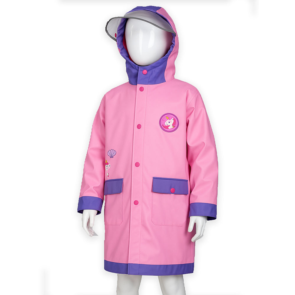 Little Surprise Box, Pink Donut Unicorn Knee Length Raincoat For Kids