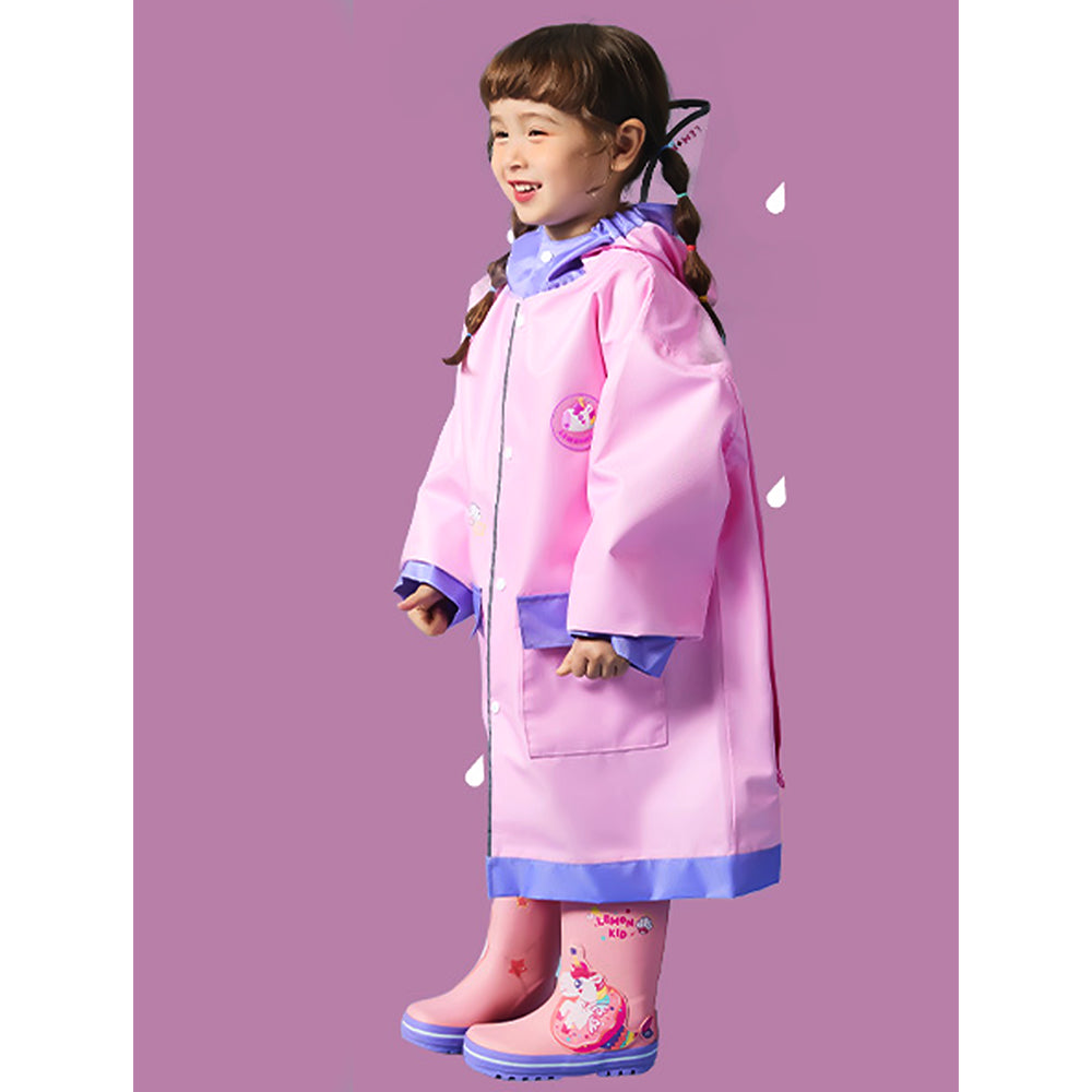 Little Surprise Box, Pink Donut Unicorn Knee Length Raincoat For Kids