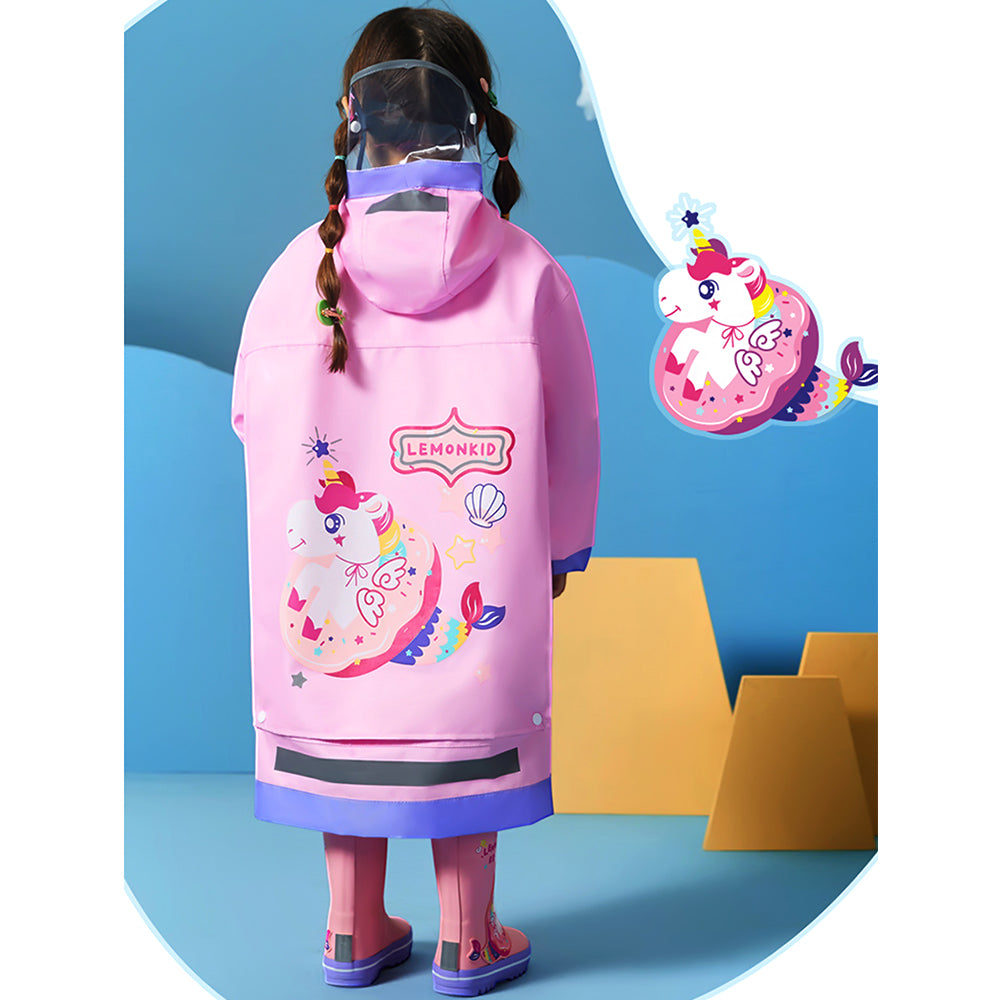 Little Surprise Box, Pink Donut Unicorn Knee Length Raincoat For Kids