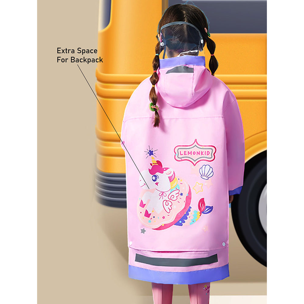 Little Surprise Box, Pink Donut Unicorn Knee Length Raincoat For Kids