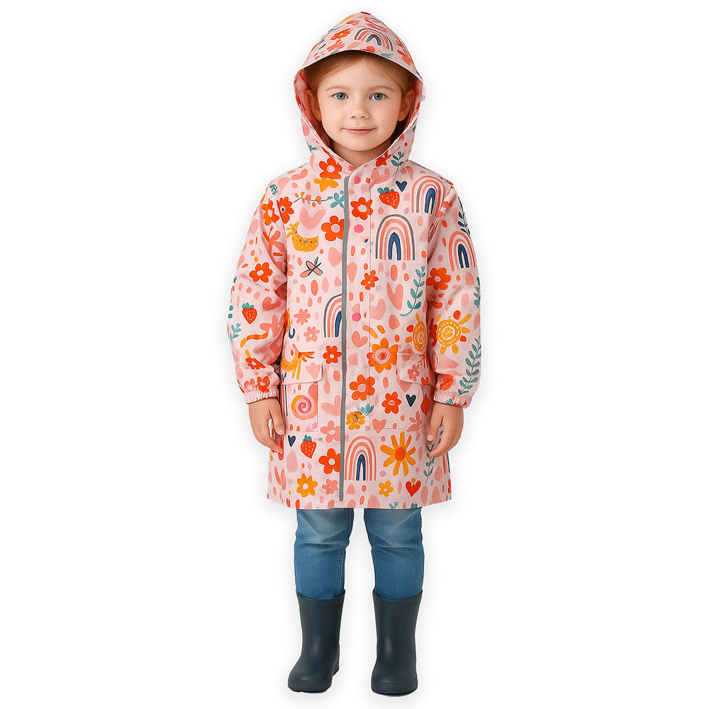 Little Surprise Box, Rainy Garden theme Knee Length Raincoat For Kids