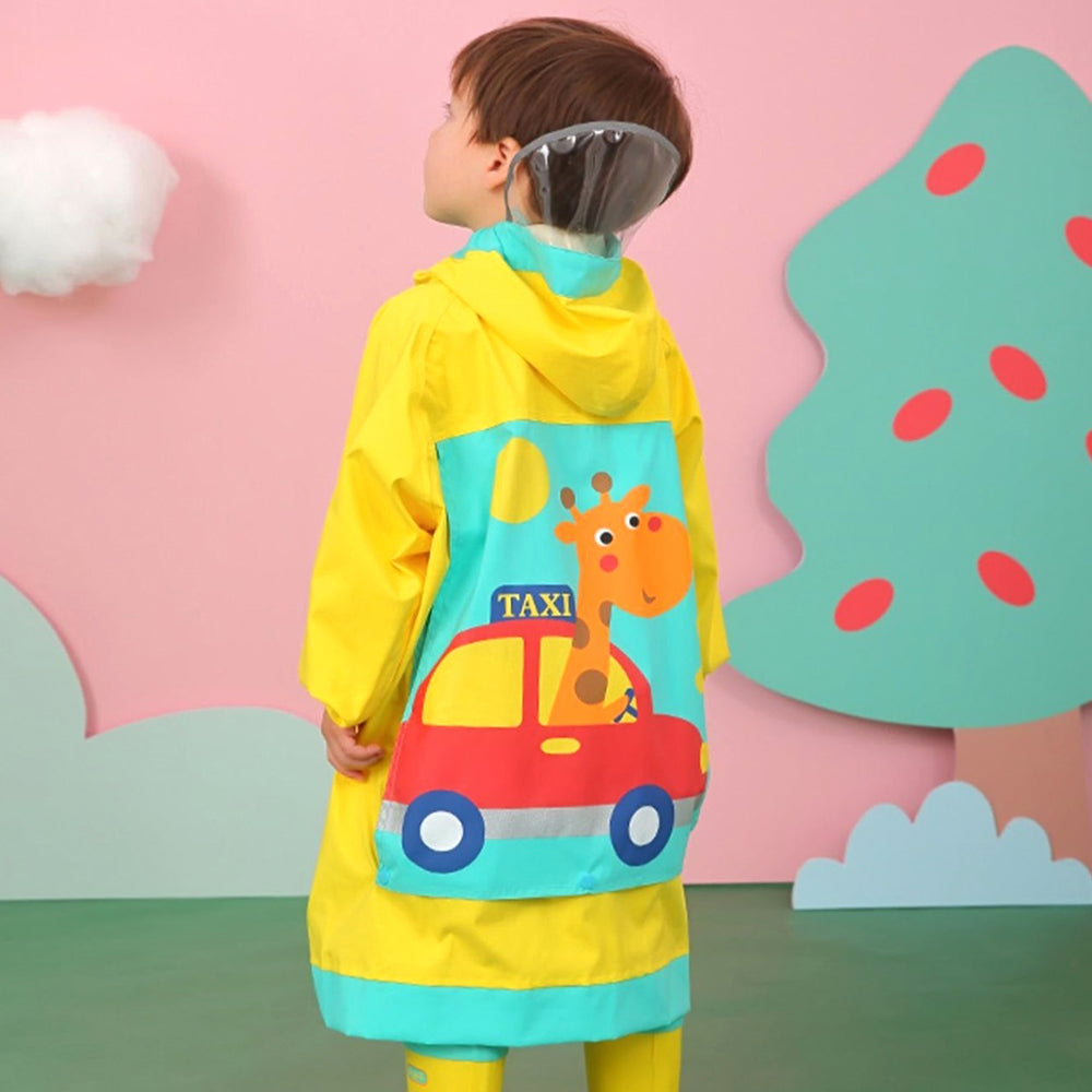 Singing Giraffe Yellow, Mint Knee Length Raincoat For Kids