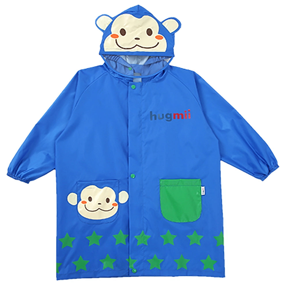 Starry Monkey Cobalt Blue Long Style Raincoat For Kids