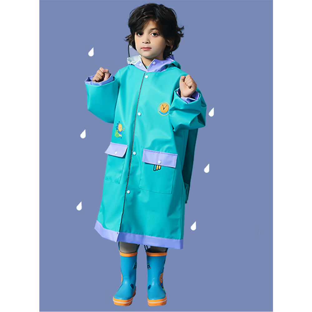 Little Surprise Box, Teal Orange Lion Knee Length Raincoat For Kids