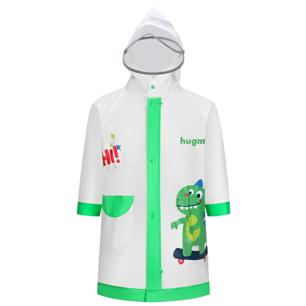 Frog Green Bordered Translucent Long Style Raincoat For Kids
