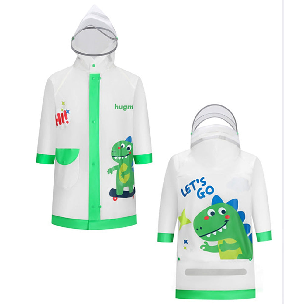 Frog Green Bordered Translucent Long Style Raincoat For Kids