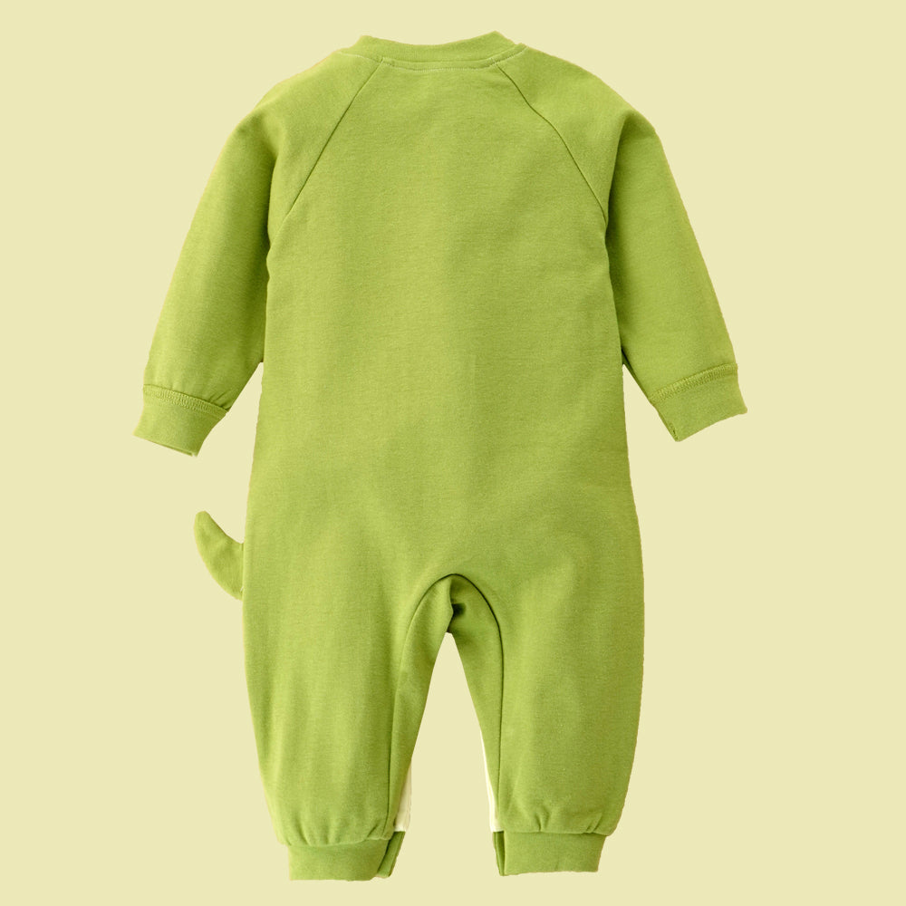 Little Surprise Box, Green Baby Bottle Dino Full Sleeves Jumpsuit Style Romper For Tiny Toddlers