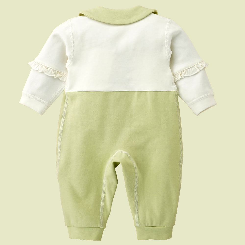 Little Surprise Box, Green & Cream Butterfly Full Sleeves Jumpsuit Style Romper For Tiny Toddlers